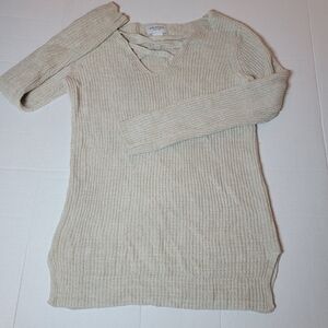 💚 Arizona Jean Co Long Beige Sweater With‎ Criss Cross Neckline Size XS